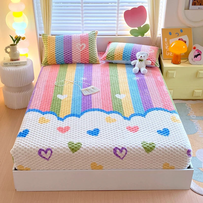 Warm Fitted Sheet Soft Velvet Bed Cover – Double Bedsheet Winter Mattress Protector Bed Linen (Pillowcase Sold Separately)
