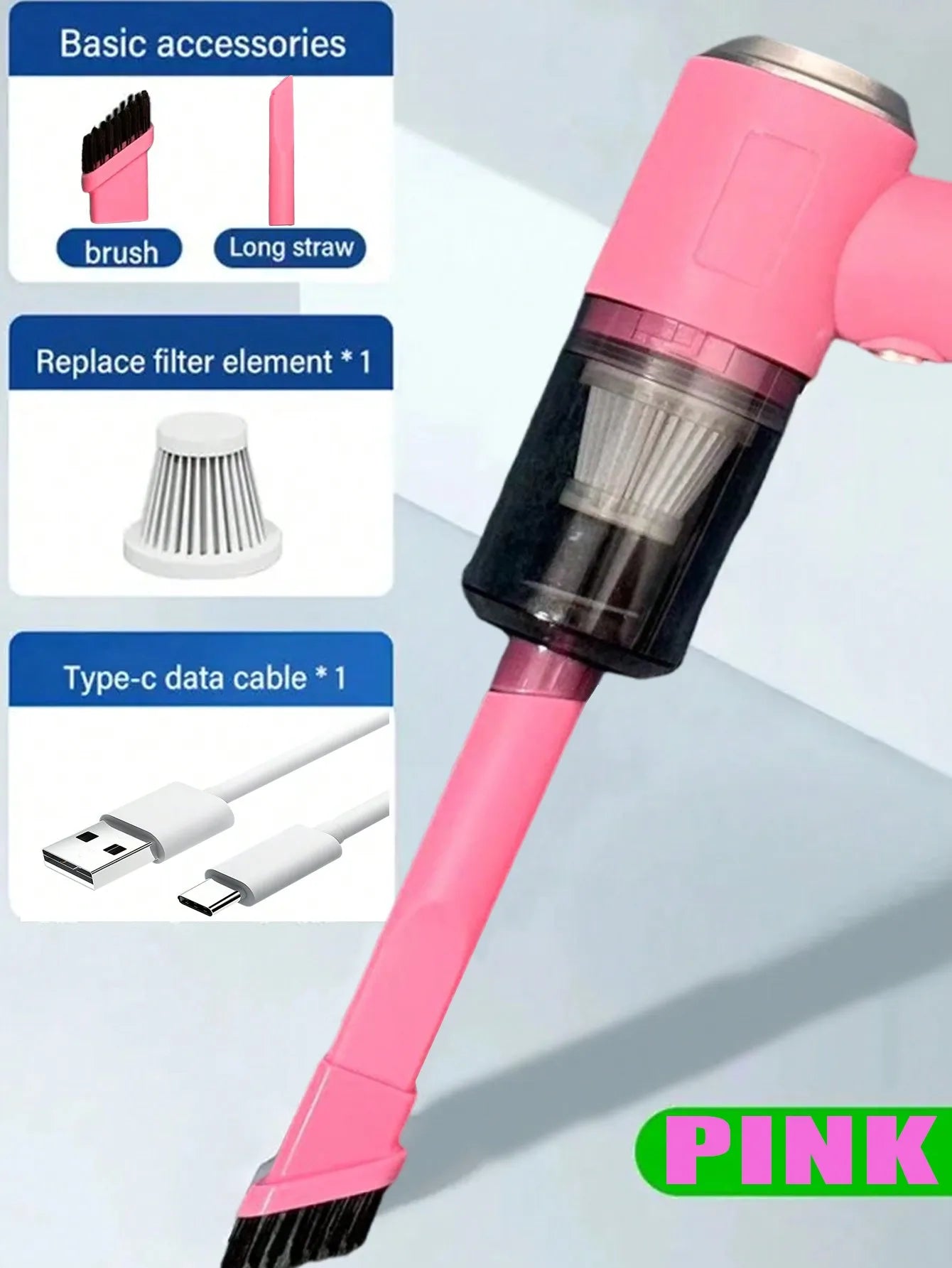 3-in-1 Vacuum Cleaner – USB Rechargeable Suction & Blowing Mini Vacuum for Car & Home