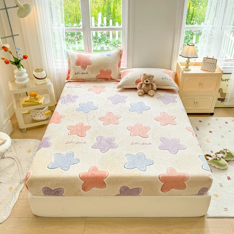 Flannel Bedsheet – Winter Fitted Sheet, Warm Simple Style Bed Linen, 120/150/180cm (No Pillowcase)