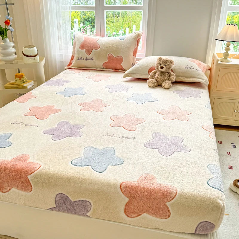Flannel Bedsheet – Winter Fitted Sheet, Warm Simple Style Bed Linen, 120/150/180cm (No Pillowcase)