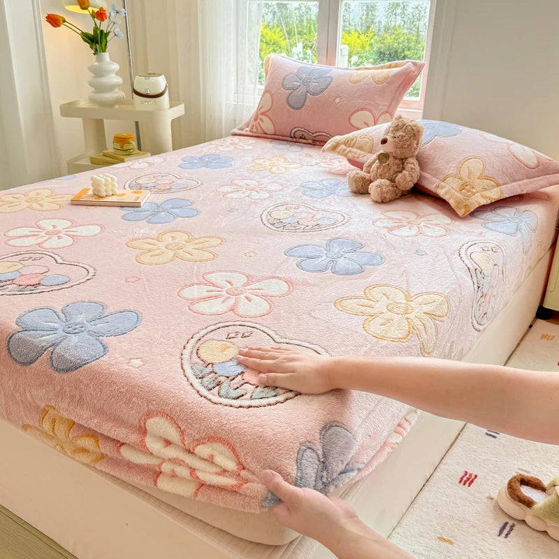 Flannel Bedsheet – Winter Fitted Sheet, Warm Simple Style Bed Linen, 120/150/180cm (No Pillowcase)