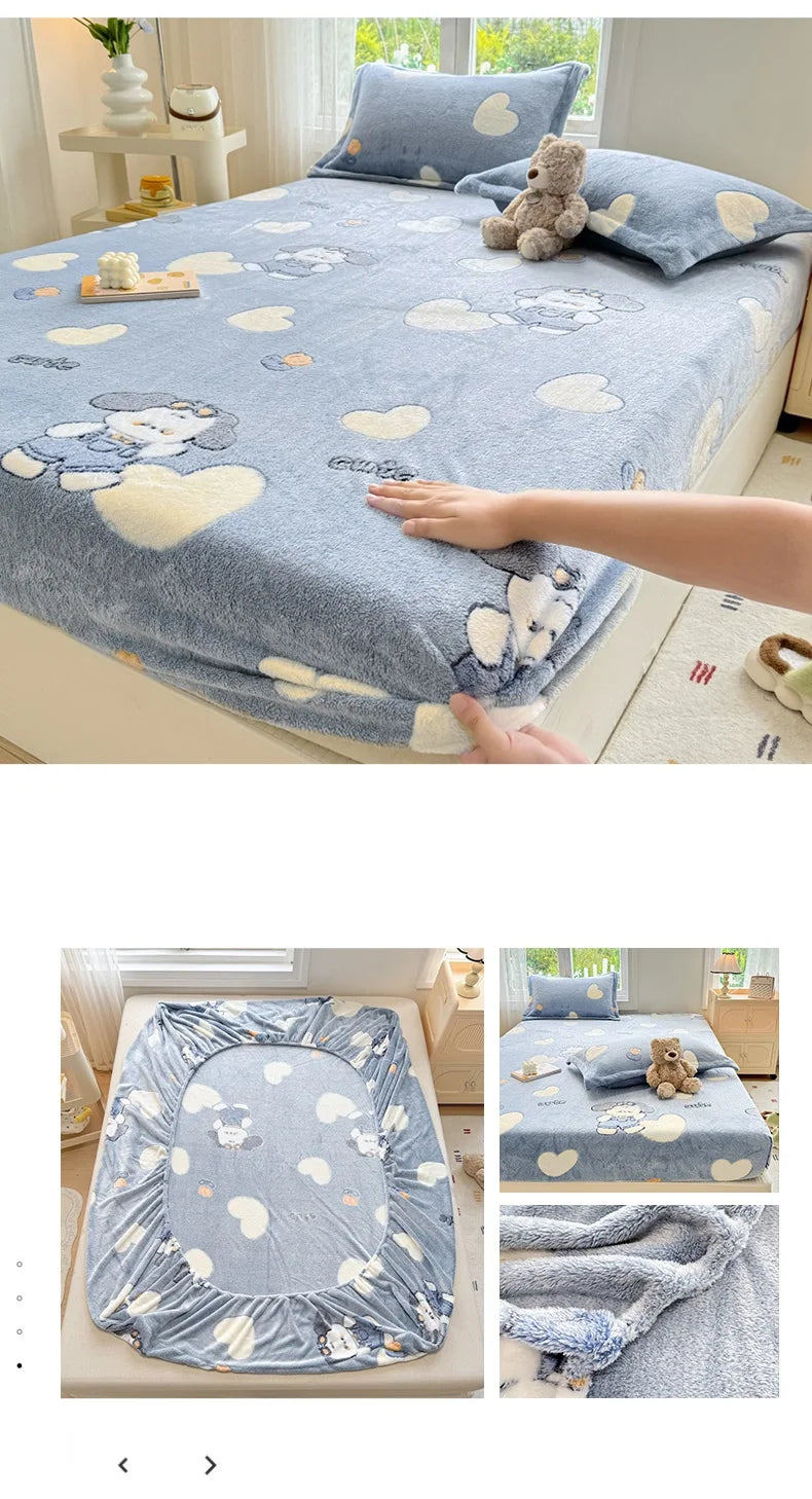 Flannel Bedsheet – Winter Fitted Sheet, Warm Simple Style Bed Linen, 120/150/180cm (No Pillowcase)