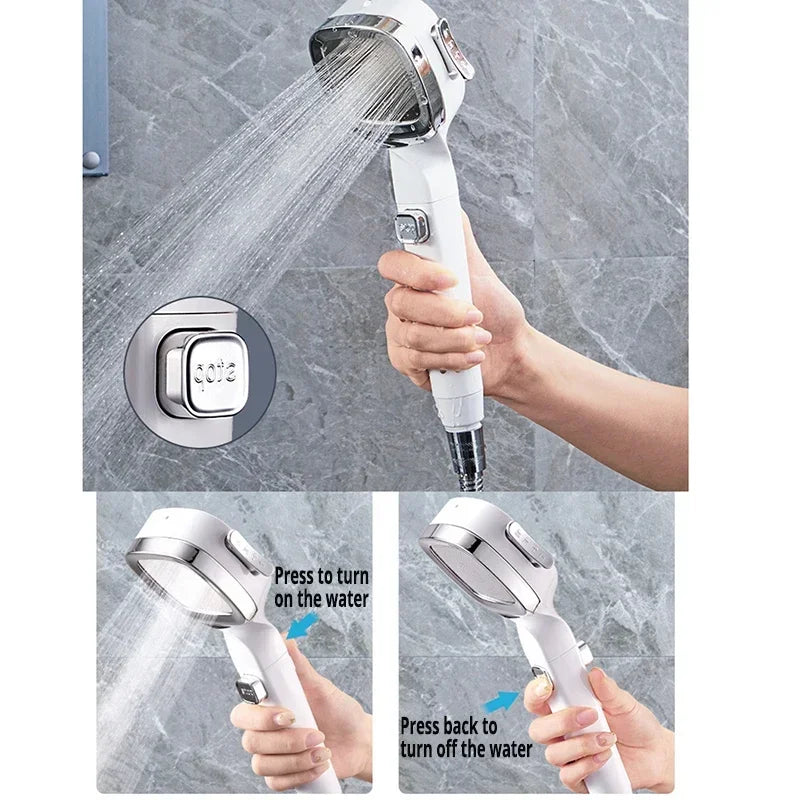 High Pressure 3-Mode Shower Head | Water Saving Adjustable Shower Head with One-Key Stop & Massage Spray