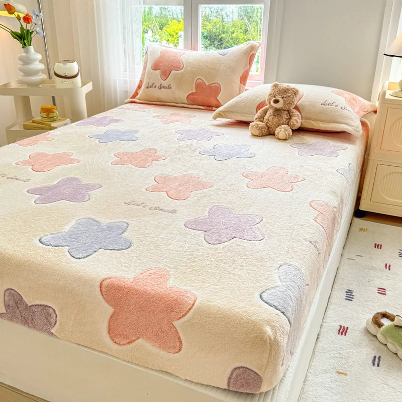 Flannel Bedsheet – Winter Fitted Sheet, Warm Simple Style Bed Linen, 120/150/180cm (No Pillowcase)