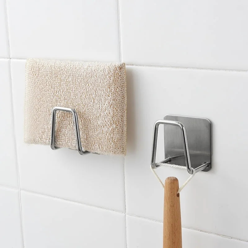 Stainless Steel Sink Sponge Rack – Wall-Mounted Draining Holder for Kitchen