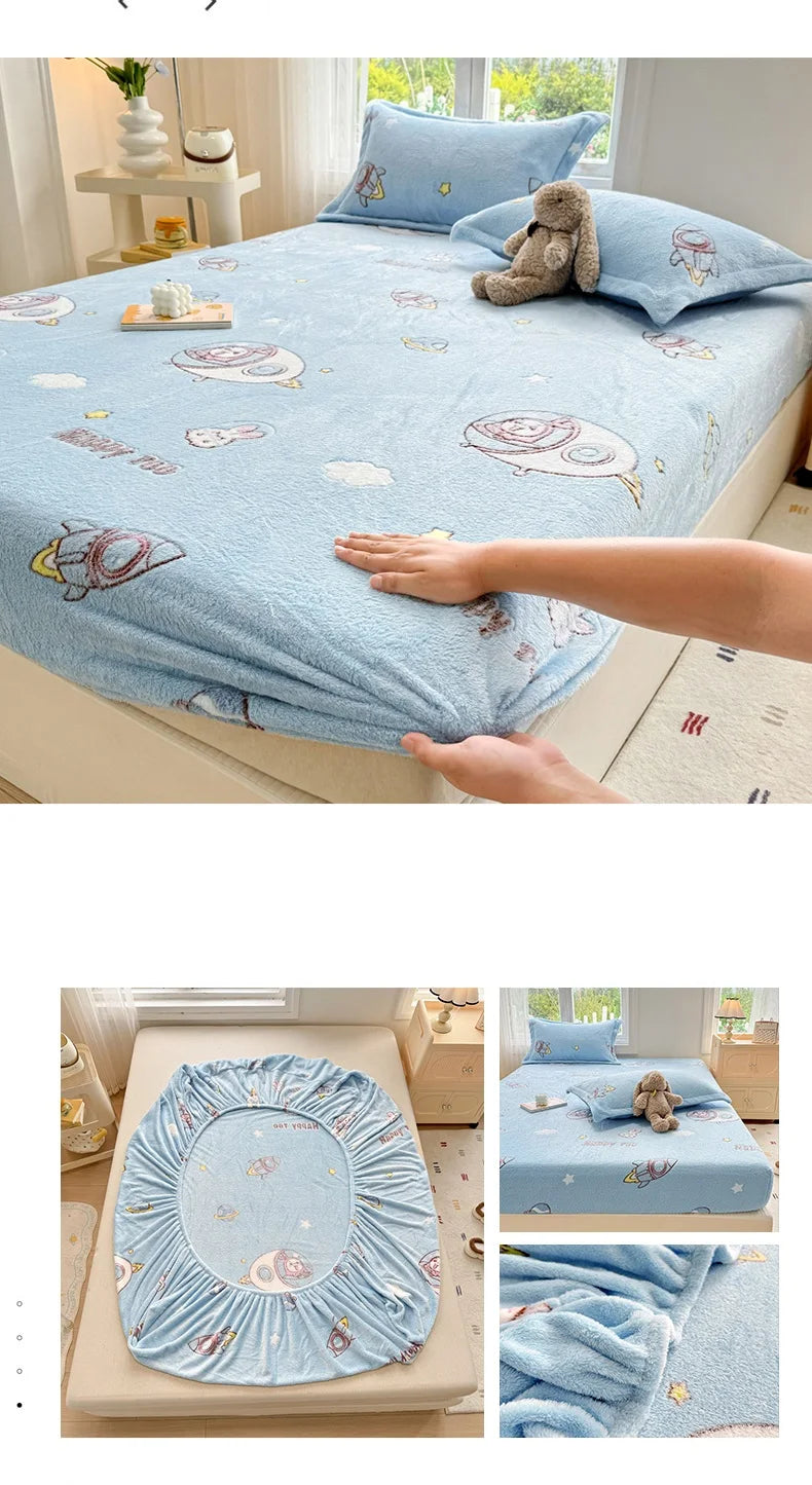 Flannel Bedsheet – Winter Fitted Sheet, Warm Simple Style Bed Linen, 120/150/180cm (No Pillowcase)