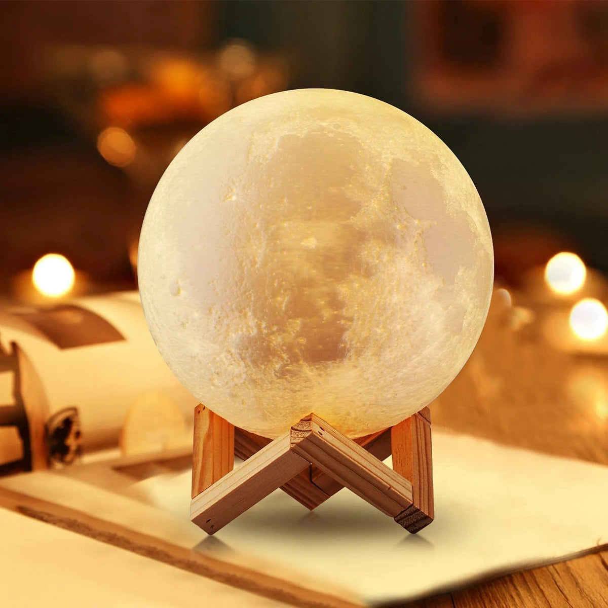 Moon Lamp LED Night Light – Battery-Powered Starry Light with Stand for Kids