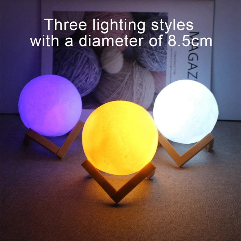 Moon Lamp LED Night Light – Battery-Powered Starry Light with Stand for Kids