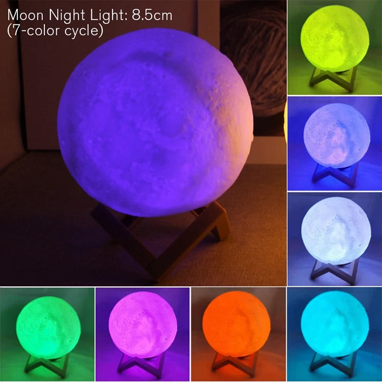 Moon Lamp LED Night Light – Battery-Powered Starry Light with Stand for Kids