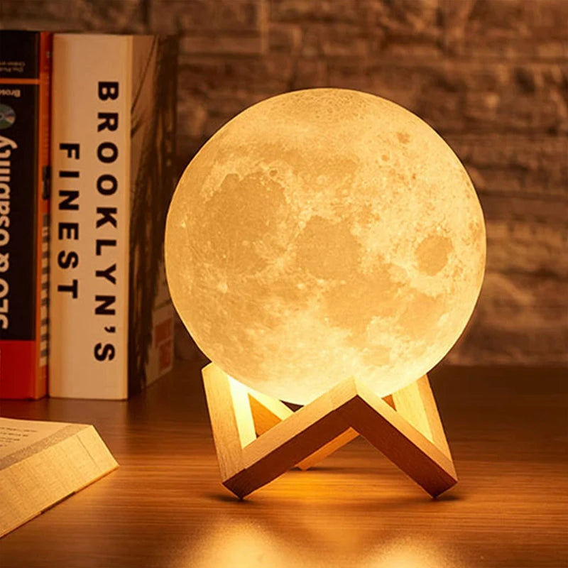 Moon Lamp LED Night Light – Battery-Powered Starry Light with Stand for Kids