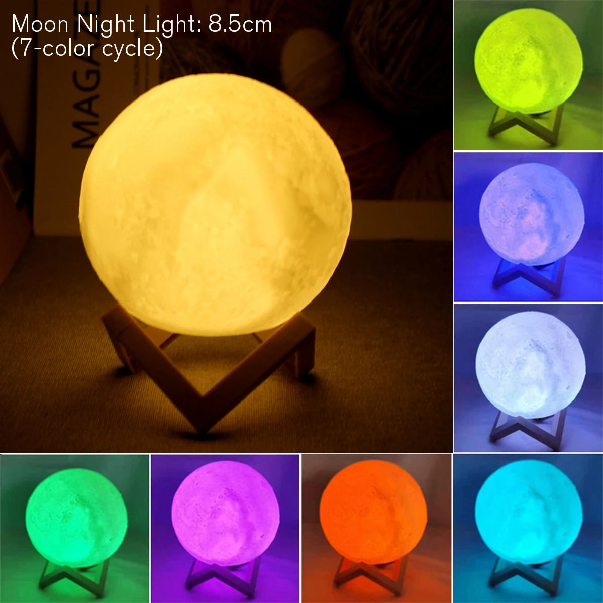 Moon Lamp LED Night Light – Battery-Powered Starry Light with Stand for Kids