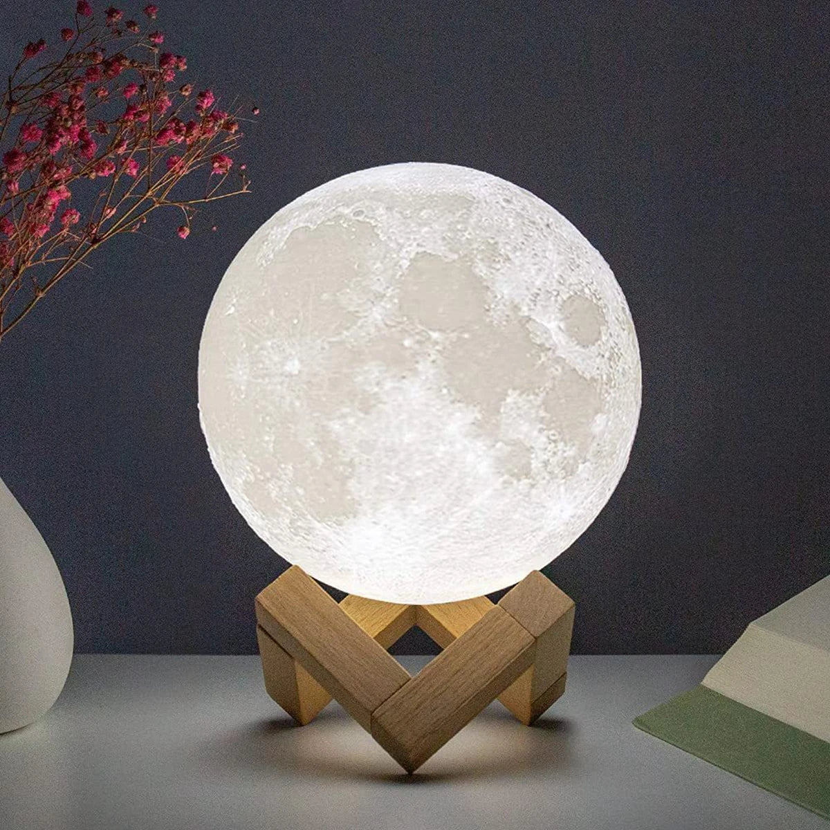 Moon Lamp LED Night Light – Battery-Powered Starry Light with Stand for Kids