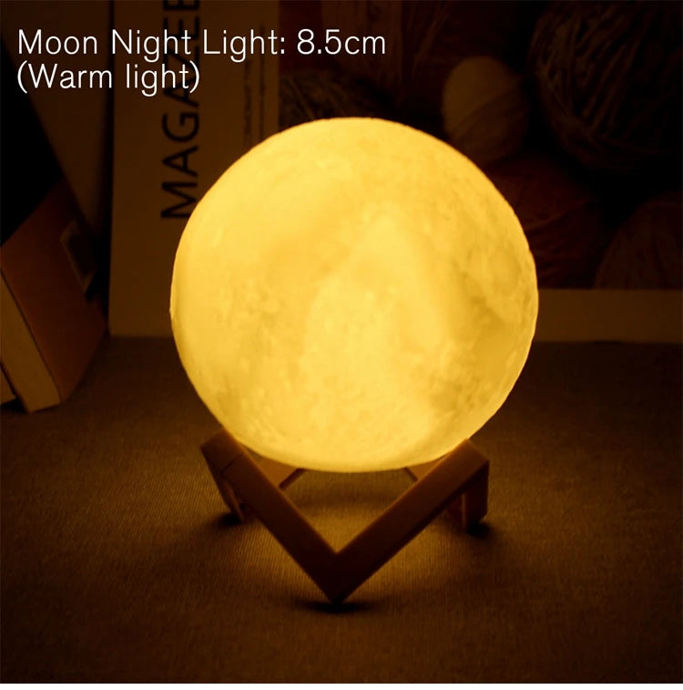 Moon Lamp LED Night Light – Battery-Powered Starry Light with Stand for Kids
