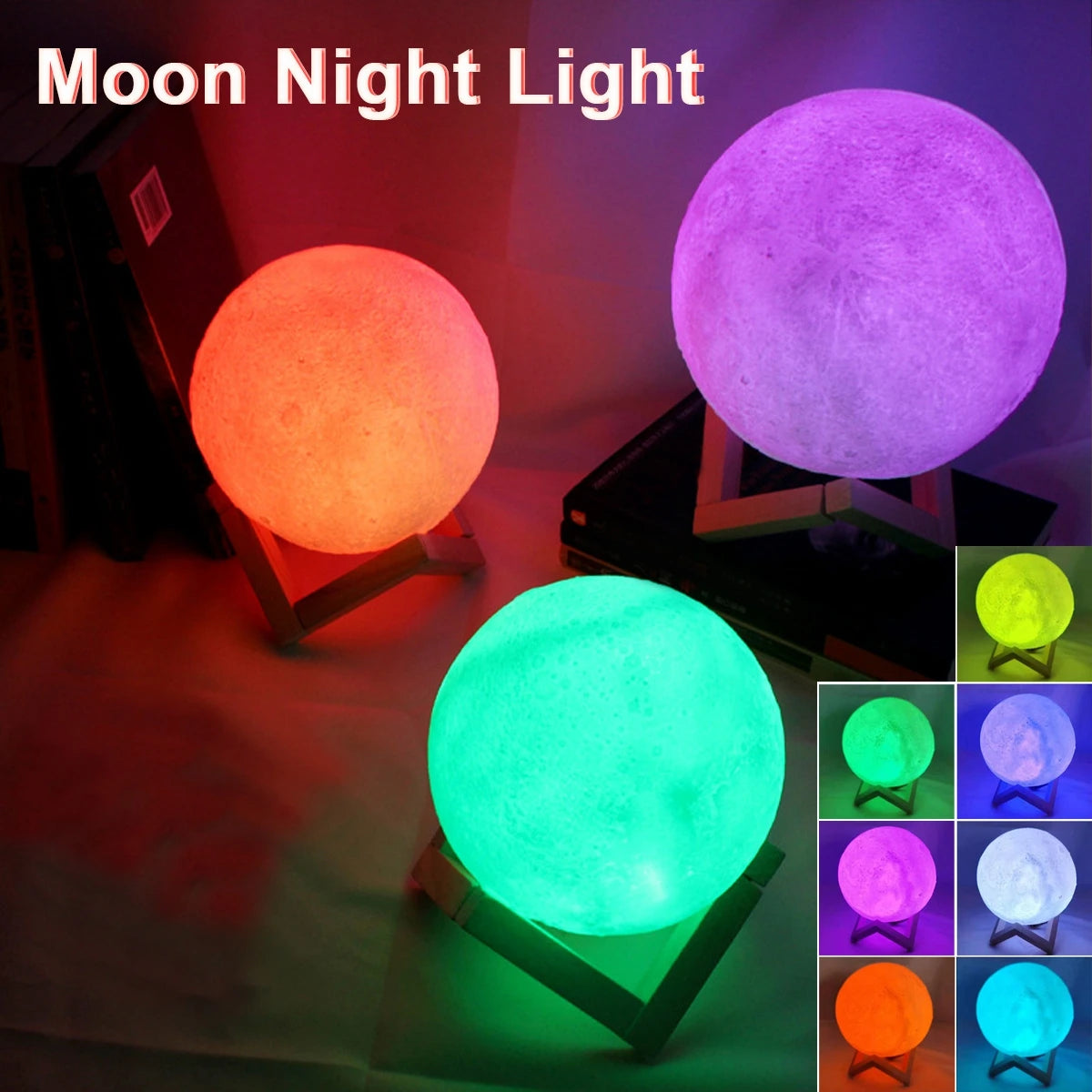Moon Lamp LED Night Light – Battery-Powered Starry Light with Stand for Kids