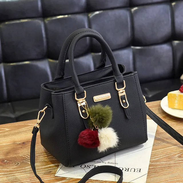 Women’s Beading Pendant Handbag – Embossed Shoulder Bag & Messenger Bag with Hairball Accessory
