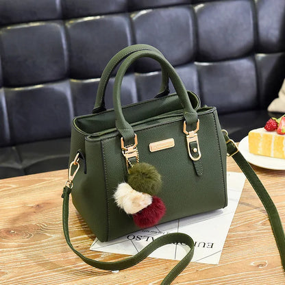 Women’s Beading Pendant Handbag – Embossed Shoulder Bag & Messenger Bag with Hairball Accessory