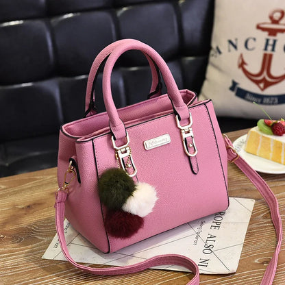 Women’s Beading Pendant Handbag – Embossed Shoulder Bag & Messenger Bag with Hairball Accessory