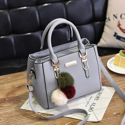 Women’s Beading Pendant Handbag – Embossed Shoulder Bag & Messenger Bag with Hairball Accessory