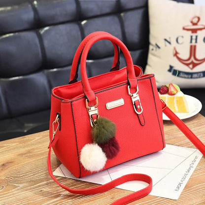 Women’s Beading Pendant Handbag – Embossed Shoulder Bag & Messenger Bag with Hairball Accessory
