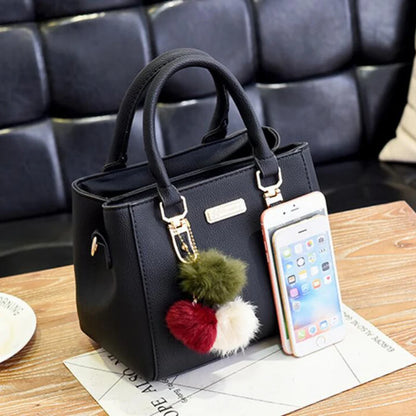Women’s Beading Pendant Handbag – Embossed Shoulder Bag & Messenger Bag with Hairball Accessory