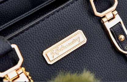 Women’s Beading Pendant Handbag – Embossed Shoulder Bag & Messenger Bag with Hairball Accessory