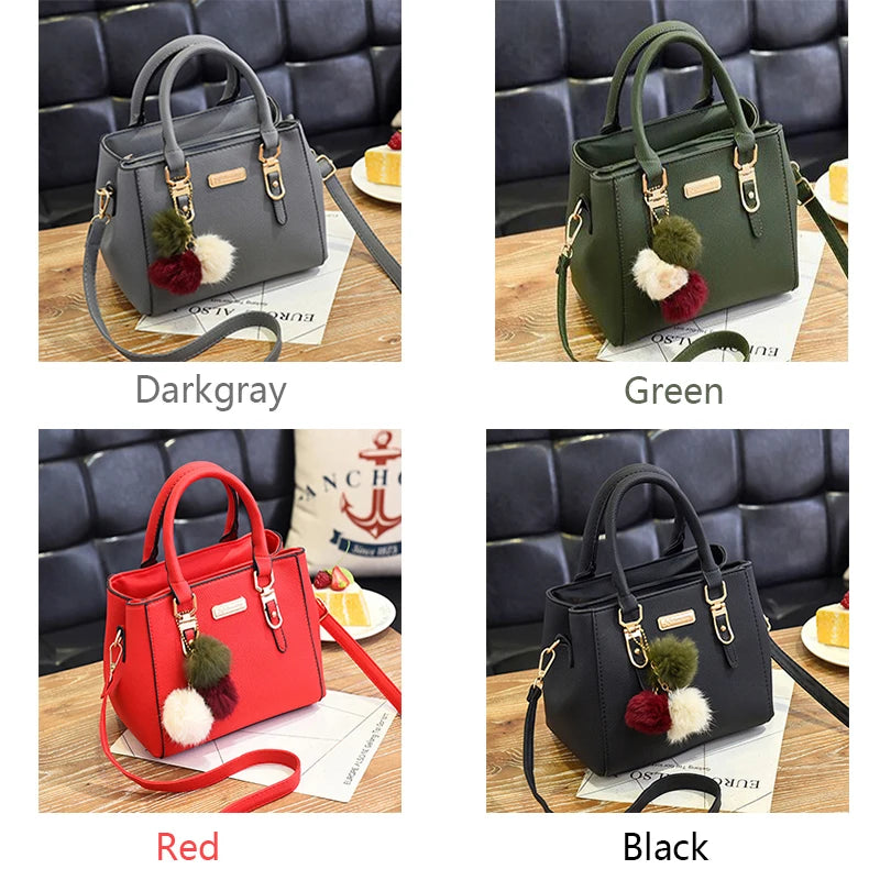 Women’s Beading Pendant Handbag – Embossed Shoulder Bag & Messenger Bag with Hairball Accessory