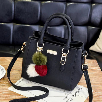 Women’s Beading Pendant Handbag – Embossed Shoulder Bag & Messenger Bag with Hairball Accessory