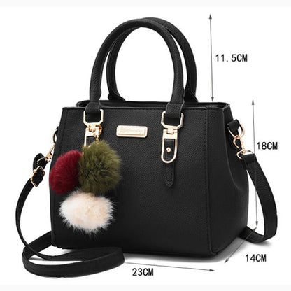 Women’s Beading Pendant Handbag – Embossed Shoulder Bag & Messenger Bag with Hairball Accessory