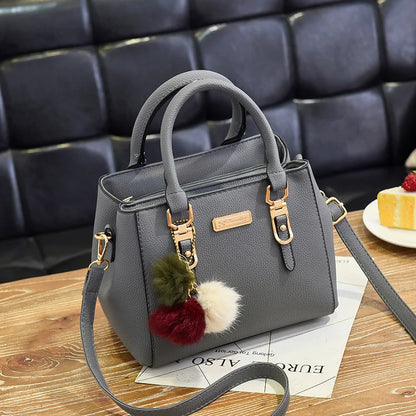 Women’s Beading Pendant Handbag – Embossed Shoulder Bag & Messenger Bag with Hairball Accessory