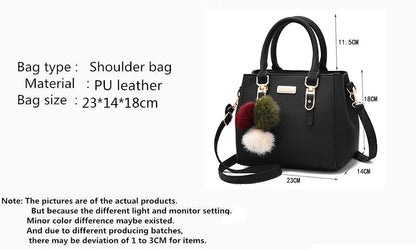 Women’s Beading Pendant Handbag – Embossed Shoulder Bag & Messenger Bag with Hairball Accessory
