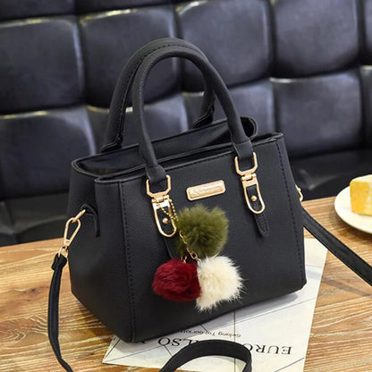 Women’s Beading Pendant Handbag – Embossed Shoulder Bag & Messenger Bag with Hairball Accessory
