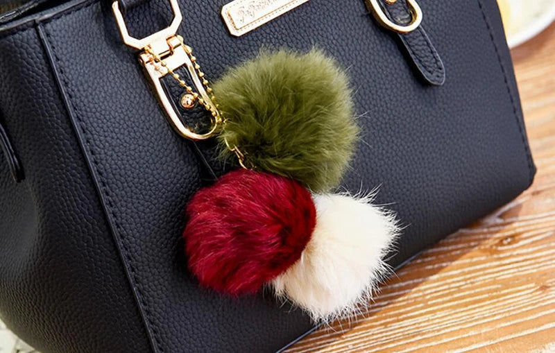 Women’s Beading Pendant Handbag – Embossed Shoulder Bag & Messenger Bag with Hairball Accessory
