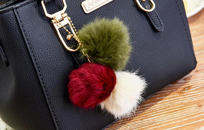 Women’s Beading Pendant Handbag – Embossed Shoulder Bag & Messenger Bag with Hairball Accessory