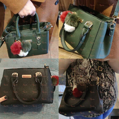 Women’s Beading Pendant Handbag – Embossed Shoulder Bag & Messenger Bag with Hairball Accessory