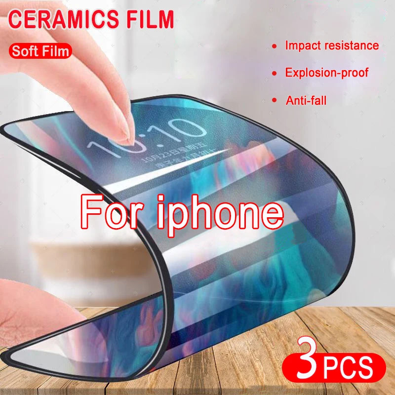Explosion-Proof Ceramic Screen Protector for iPhone 7–14 Pro Max | Full Cover Soft Film Anti-Scratch Protective Glass