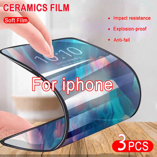 Explosion-Proof Ceramic Screen Protector for iPhone 7–14 Pro Max | Full Cover Soft Film Anti-Scratch Protective Glass