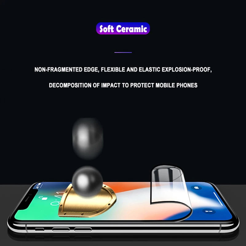 Explosion-Proof Ceramic Screen Protector for iPhone 7–14 Pro Max | Full Cover Soft Film Anti-Scratch Protective Glass