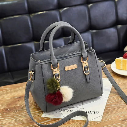 Women’s Beading Pendant Handbag – Embossed Shoulder Bag & Messenger Bag with Hairball Accessory