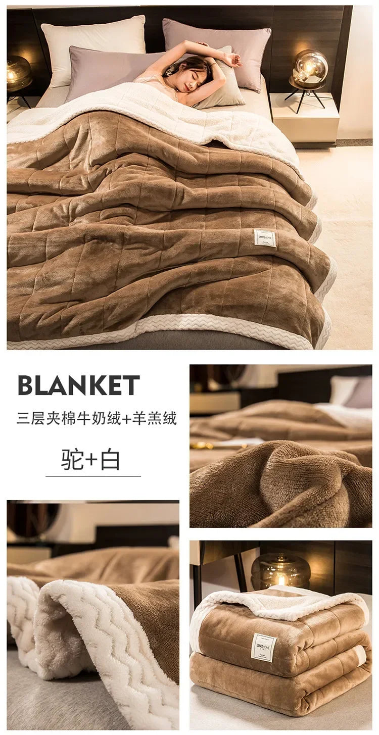 Winter Warm Blankets for Bed – 3 Layers Thick Flannel Quilt | Soft & Comfortable Bedding