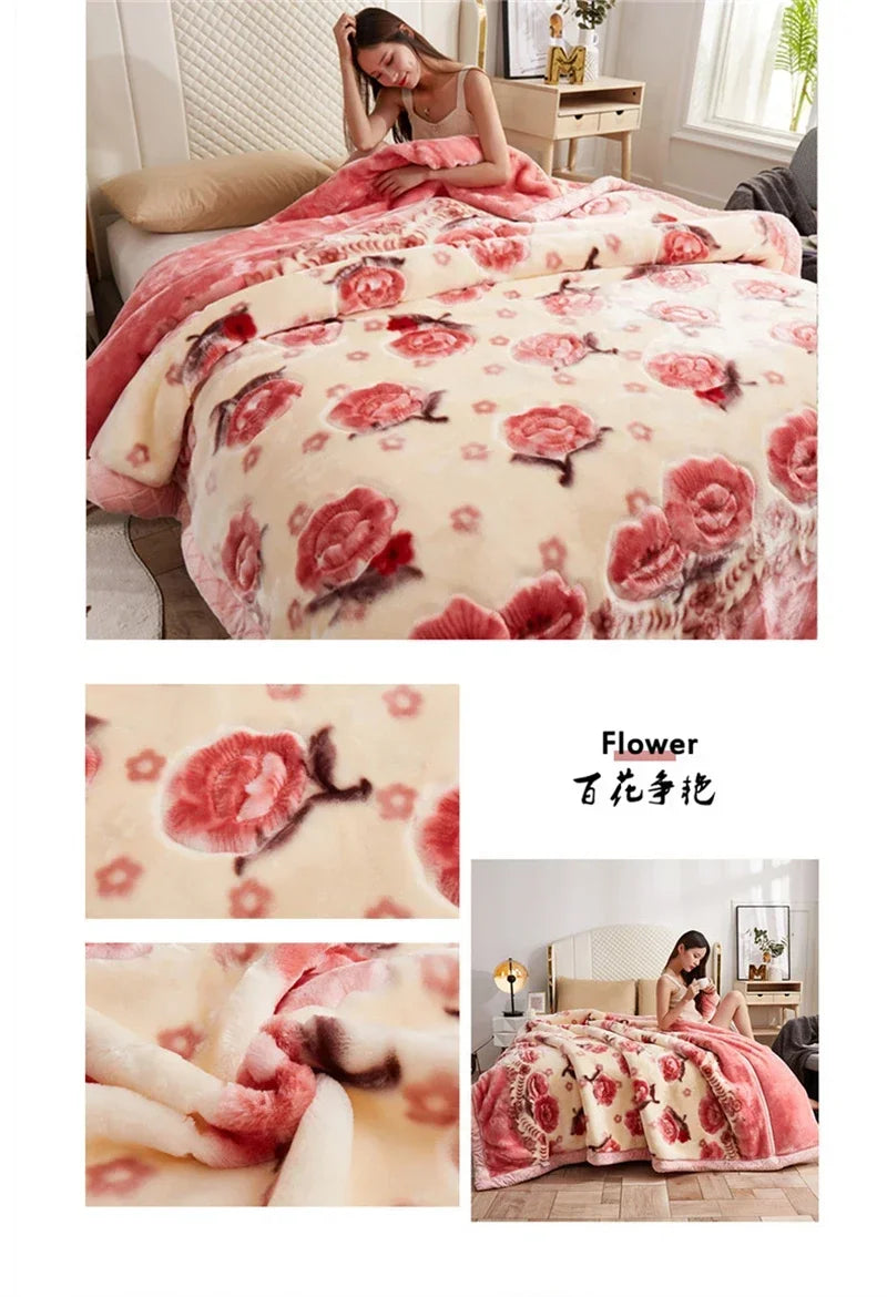European Style Warm Raschel Blanket – Thickened Weighted Winter Comforter & Double-Sided Duvet