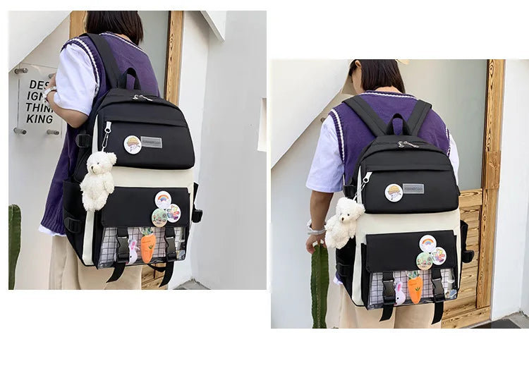 New Large-Capacity Student Backpack Set – 5-Piece Multi-Compartment School Bag for Primary, Junior & High School