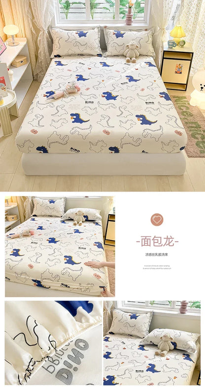 100% Cotton Bed Sheet | Cute Dinosaur Print | Elastic Fitted Mattress Cover | Kids Cartoon Bedding (No Pillowcase)