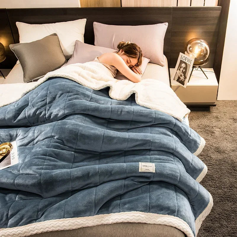 Winter Warm Blankets for Bed – 3 Layers Thick Flannel Quilt | Soft & Comfortable Bedding