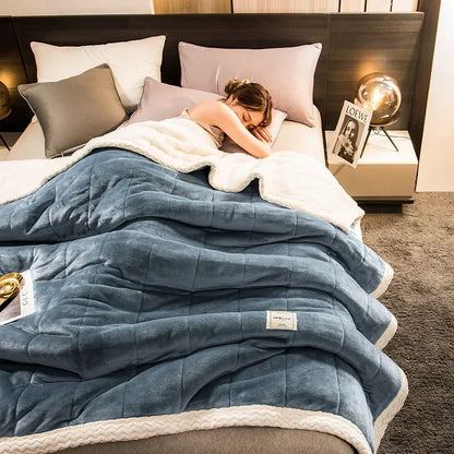 Winter Warm Blankets for Bed – 3 Layers Thick Flannel Quilt | Soft & Comfortable Bedding