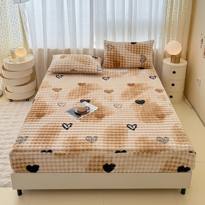 Fluffy Plush Cartoon Fleece Bed Sheet | Double Bed | Winter Warm