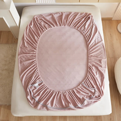 Warm Milk Velvet Bed Sheet | Thick Comfort Mattress Cover | Single, Queen & King | Elastic Band Fitted Protector