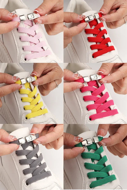 Elastic No-Tie Shoe Laces with Press Lock – 8MM Flat Shoelaces for Sneakers, Kids & Adults