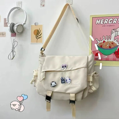 Japanese & Korean Style Single Shoulder Handbag – Retro Large Capacity School Postman Bag for Girls