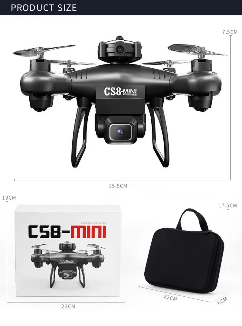 CS8 Mini Drone 4K HD Dual Camera – Professional Quadcopter with Obstacle Avoidance & 360° RC ESC Control