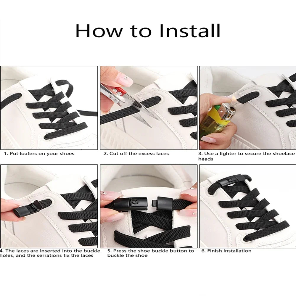 Elastic No-Tie Shoe Laces with Press Lock – 8MM Flat Shoelaces for Sneakers, Kids & Adults